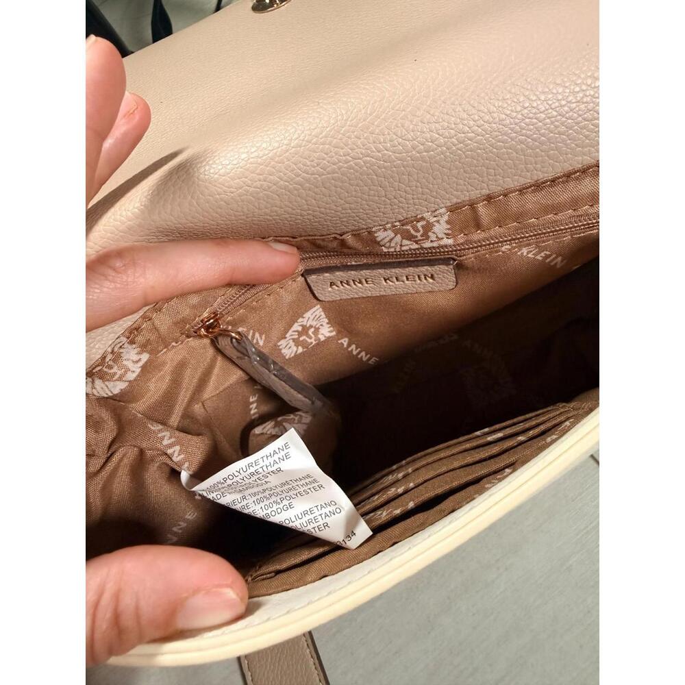 NWT Anne Klein Two-Tone Tan Flap Crossbody Bag - Picture 5 of 9
